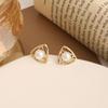 Geometric Triangle Stud Earrings with Pearl Accent and Embedded Crystals Lightweight Vintage Style Fashion Jewelry for Women