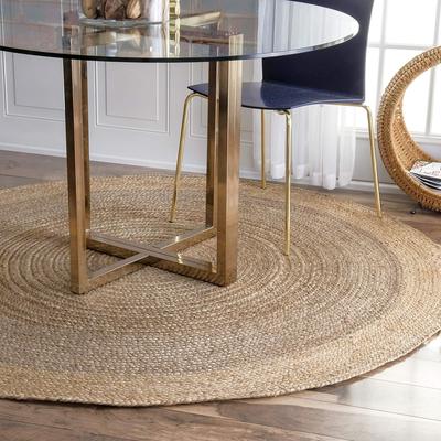 Aizza Trends Indian Handmade Braided Inner Gray Natural Jute Area Rug- Jute Rug- Dining Room- Living Room