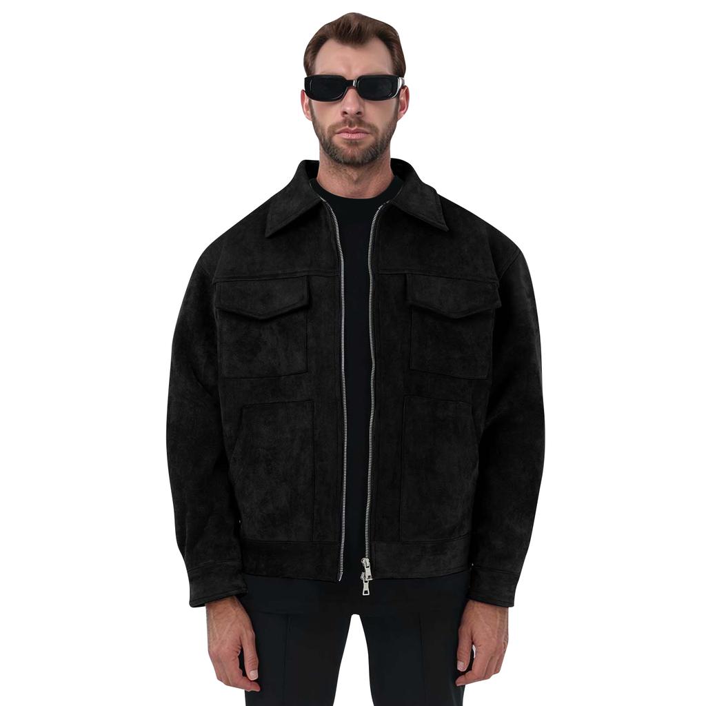 Men's Solid Color Lapel Jacket Casual Comfort Thickened Zipper Large Pocket Jacket