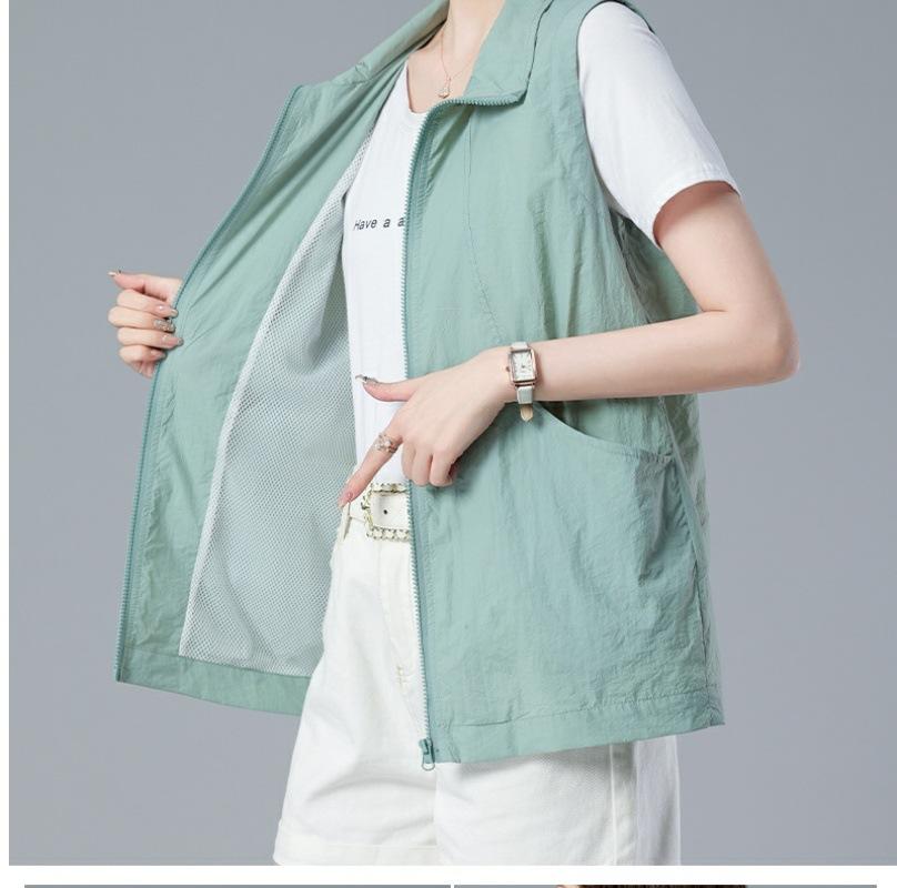 Ladies'sVest Waistcoat Jacket Summer Sleeveless Vests Coat Summer Thin Cotton Top Short Sun Protection Jacket