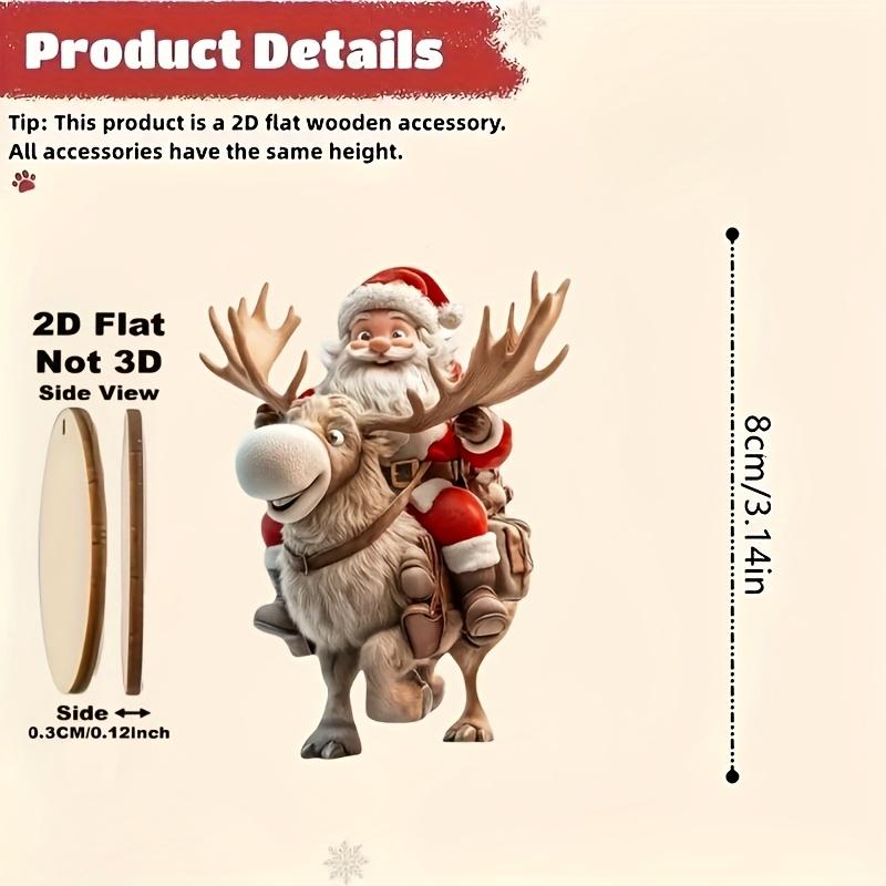 8/10Pcs Christmas Wooden Bicycle Santa Claus 2D Flat Wooden Pendant Christmas Tree Decoration Perfect Holiday Gift Decor