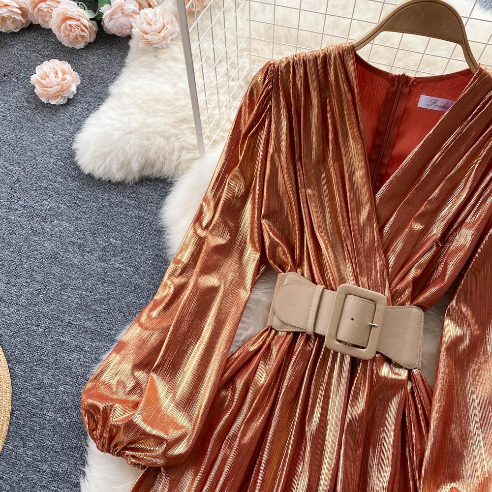 RUGOD Rochii europene și americane Temperament high-end cu decolteu în V Talie subțire și ușoară Stil matur Rochie lungă cu leagăn mare Femei