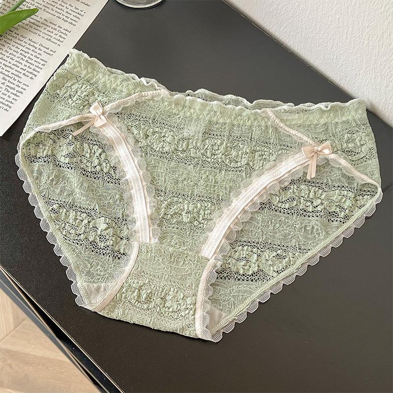 Lace Underwear Women's Pure Cotton Antibacterial Ice Silk Traceless Summer Mid Waist Sexy Girl Triangle Shorts