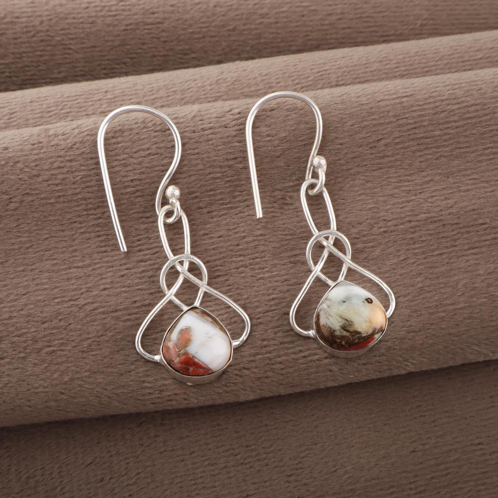 Orange Copper Turquoise 925 Sterling Silver Earrings, Handmade Gemstone Pendant Jewelry, Designer Earrings Pendant For Her