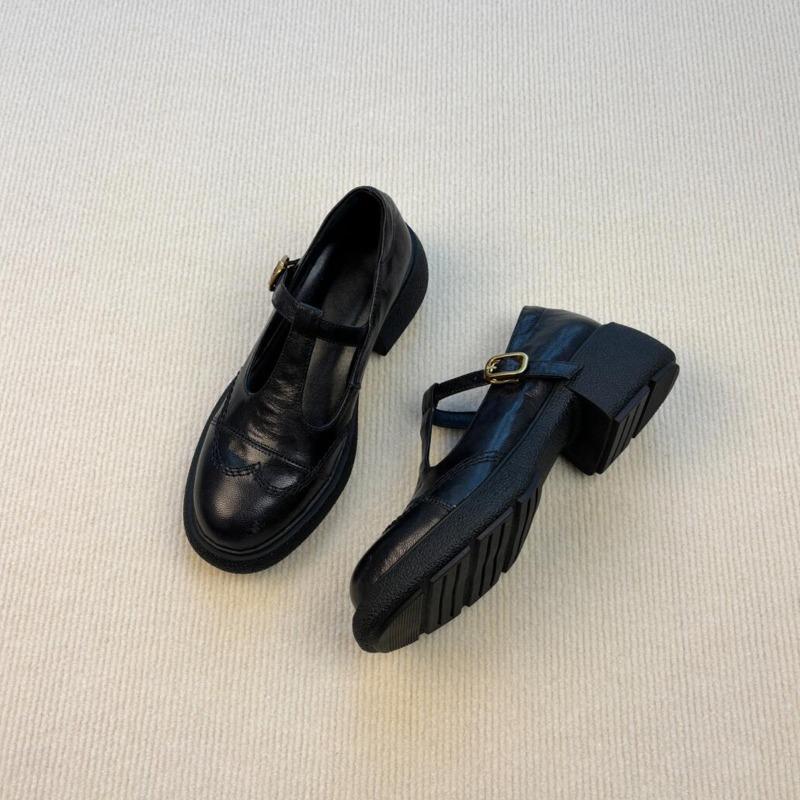 

Версия из овчины~ Ретро通勤 Мэри Джейн женские туфли с полым Т-образным ремешком, маленькие кожаные туфли, толстый каблук, толстая подошва, круглый носок, одинарные туфли 40