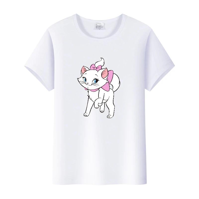 Cute Disney Marie Cat Cartoon Women Tees Summer Tops Aesthetic White Short Sleeve Girl T-Shirts Plus Size Clothing Mens Blouses