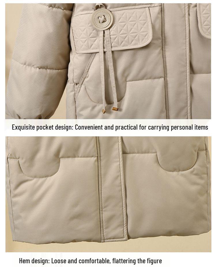 Women's Mid-Length Plus Size Warm Down Jacket, Beige/Black