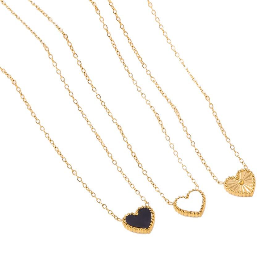 Double-Sided Heart Pendant Necklace: Mother-of-Pearl On One Side, Floral Design On the Other, Stainless Steel Clavicle Chain