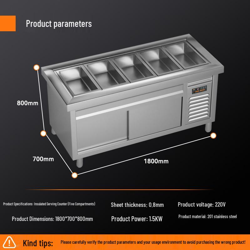 Keleheng Insulated Food Cart: Heated Display Stand with Six Grids, Thickened Non-Magnetic Stainless Steel for Buffets & Canteens
