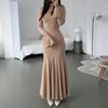 Fashionable Temperament and Elegant Style Slim Sweater Long Skirt Dress 2025 Solid Color Round Neck Personalized Dress