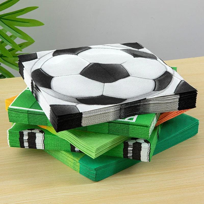20Pcs/Pack 33x33cm Disposable Football Printed Table Dinner Tissue Napkins Paper Boy Birthday Party Decor