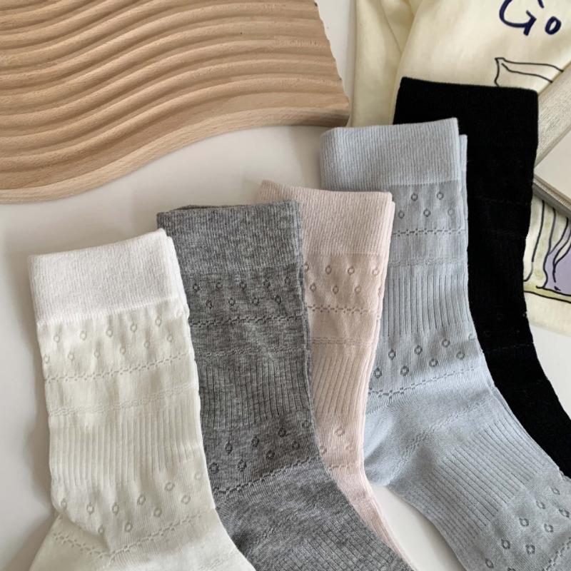 10 Pairs of Ladies Spring and Summer Thin Sweet Pure Color Hollow Mesh Flower Breathable Tube Stack Socks