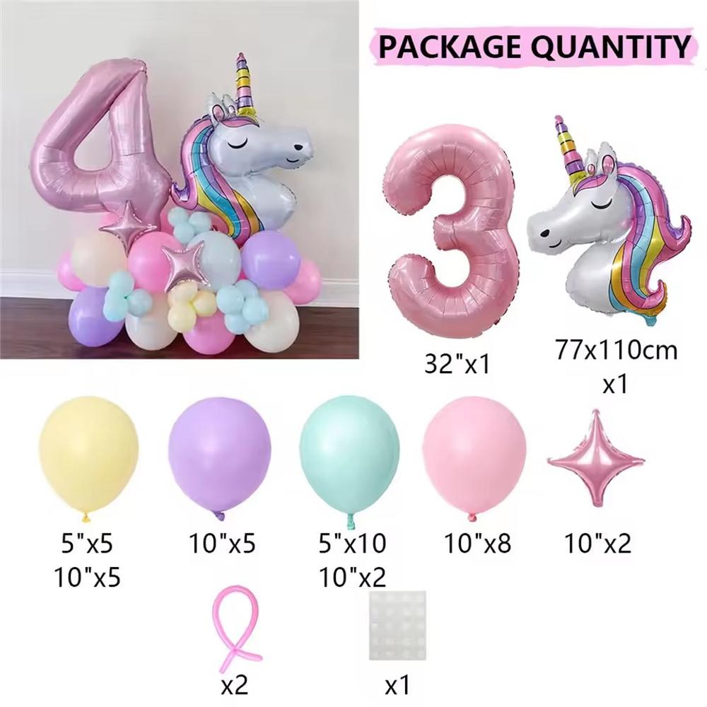 

42 шт. Радужная тема единорога Колонна из воздушных шаров 32 дюйма Розовые цифры 1-9-й День рождения девочки Сувениры для вечеринки Детский душ Декоративные шары Other