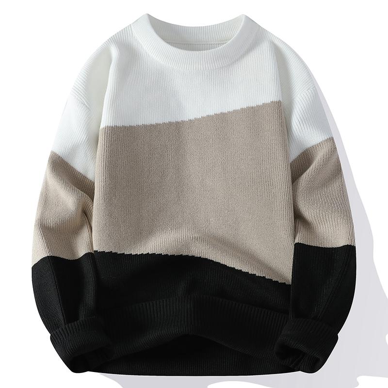 

Мужские ретро-свитера с винтовой нитью Осень-зима Мужские контрастные цветные свитера Мужская одежда Мужские пуловеры с круглым вырезом Мужские вязаные топы-бойфренды M белый