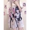 TrendHub Y2k Aesthetic Cute Cartoon Print Round Neck Short-sleeved T-shirt Women Casual Loose  Top Japanese Kawaii Tees