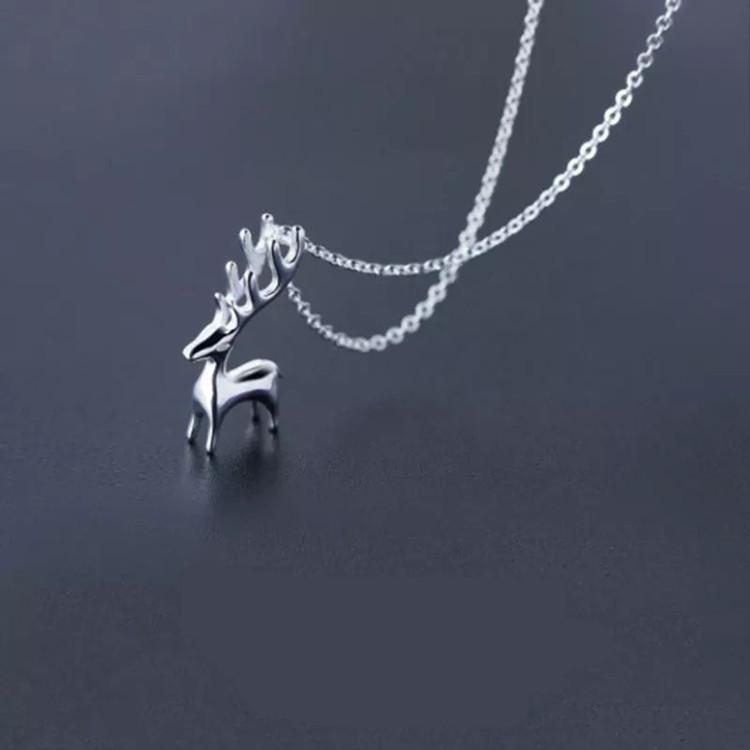 Beixi Hirschgeweih Halskette - Sterling Silber Hirsch Anhänger Schlüsselbein Kette für Damen - Elegantes und Exquisites Silber Schmuck Geschenk