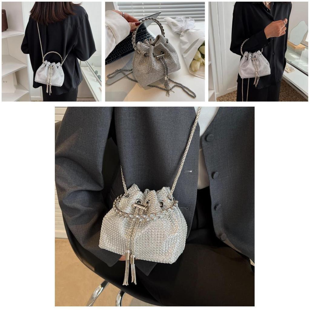 Fashion Solid Color Rhinestone Decoration Women Casual Shoulder Chain Bag For Street Style Womens Fashion