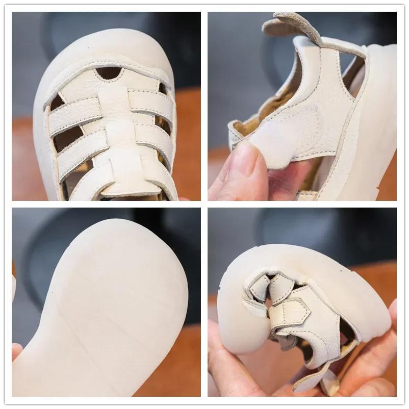Sandalias de verano para bebés y niños, zapatos para bebés y niños pequeños, de cuero genuino, con suela blanda, para la escuela y la playa.