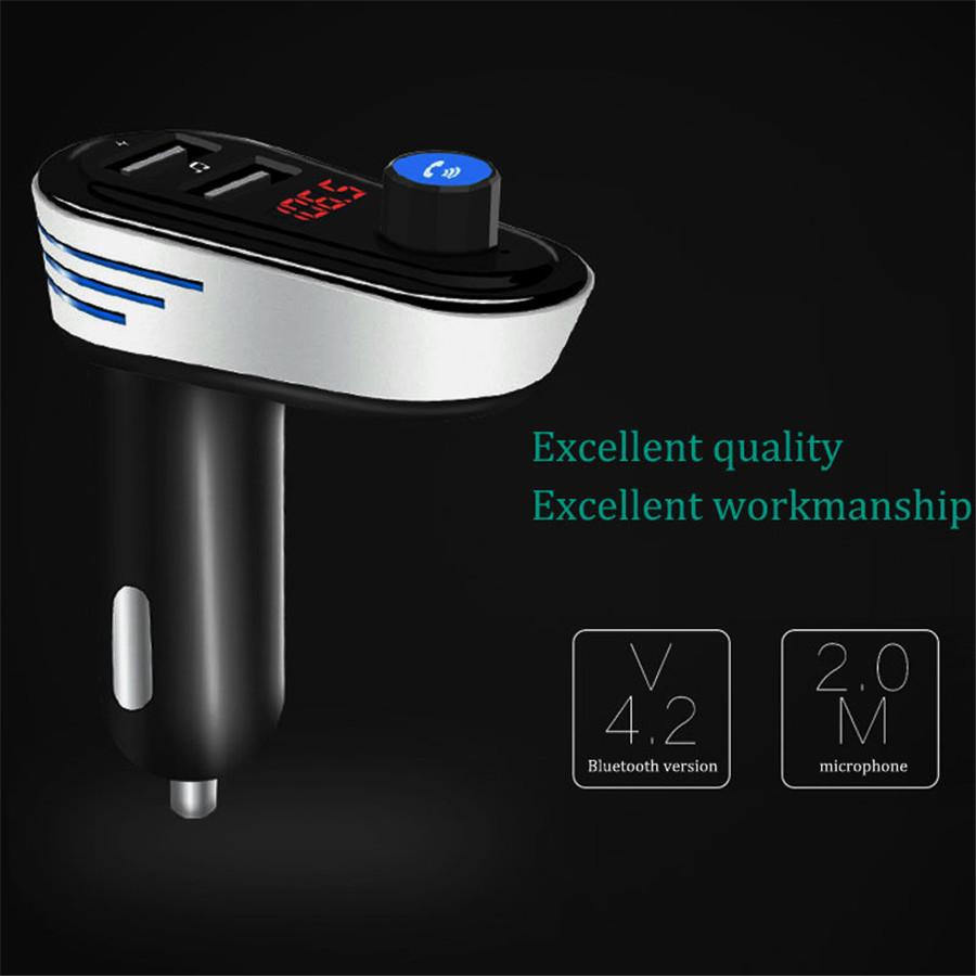 Black Dual USB 5V 3.1A Car Charger BT Handsfree FM Music MP3 Player