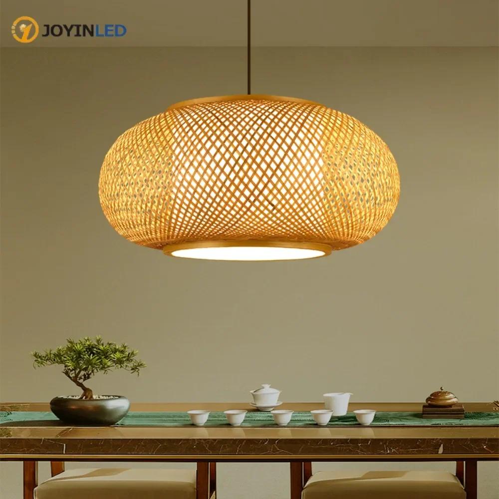 40-80cm Natural Bamboo Hand-woven Pastoral Tea Room Chandelier Lamp Restaurant Bedroom Light  Rattan Craft Pendant Lights