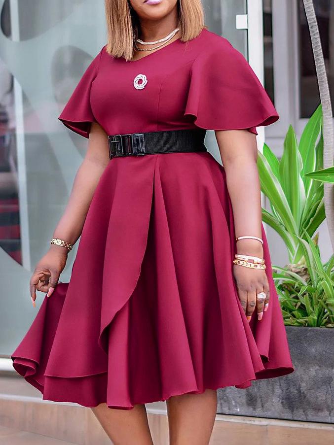 2025 Summer Women's Solid Color V-Neck Slimming Dress: Elegant and Fashionable