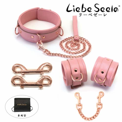 Liebe Seele Luxury SM Goods Collar Handcuffs Restraint Set Genuine Leather Cosplay Training Queen (Pink)