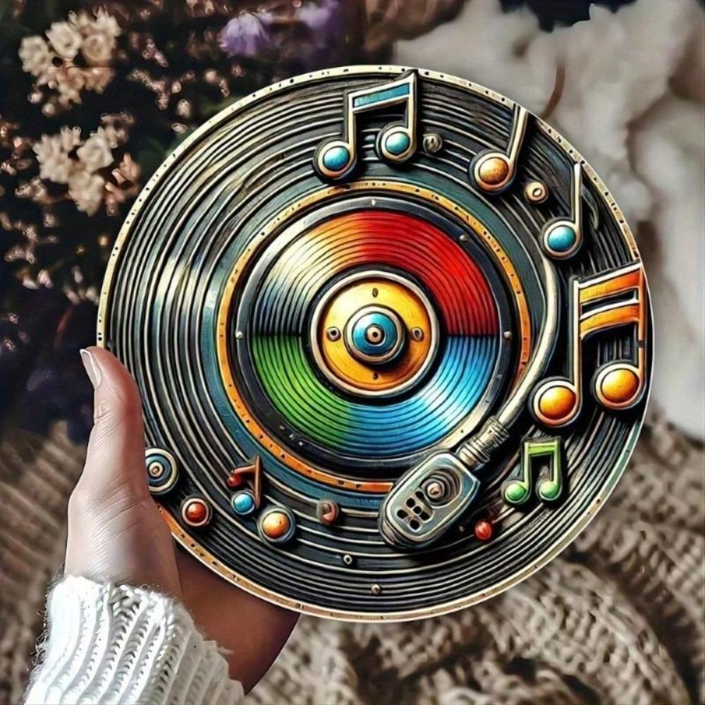 Vintage Vinyl Record Metal Wall Sign, Round Retro Poster for Door Home Interior Holiday Decoration