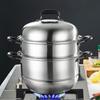 bbslauu Stainless Steel Three-Tier Steamer, Multifunctional, with Glass Lid, Gas and Induction Cooktop Compatible, Steamer with Steaming Cloth (30cm
