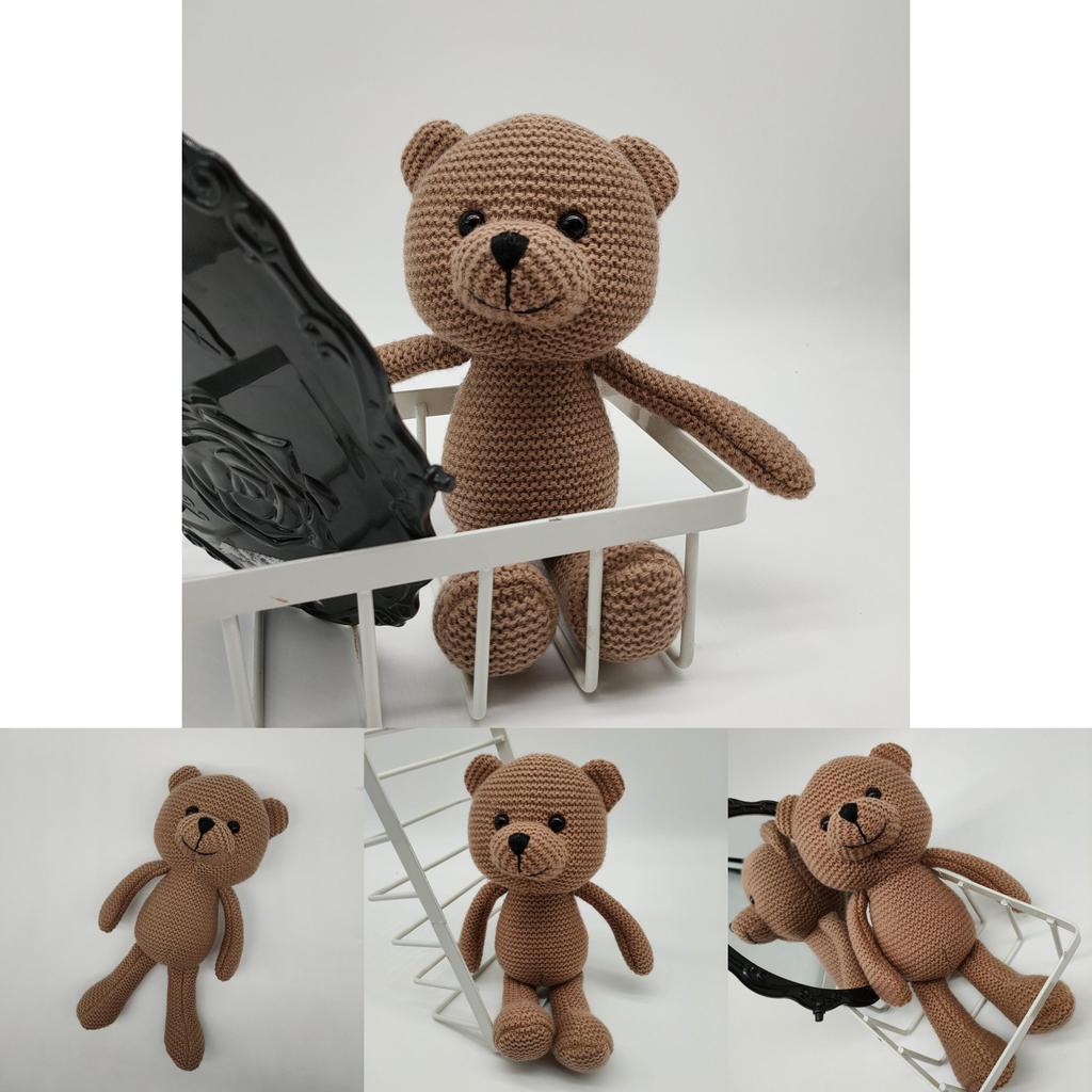 Knitted Animal Bear Plush Doll With Pp Cotton Filling For Childrens Gift