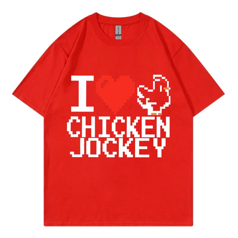 Funny I Love Chicken Jockey Print T Shirt Harajuku Game Cartoon Summer T-shirt Men Women Casual Short Sleeve T-shirts