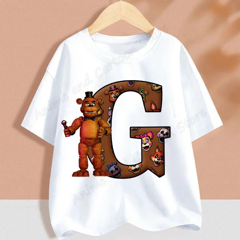 Fnafs Children T-shirt Five Nights At Freddys Letter Tee Top Round Collar Clothing Kawaii Summer Short Sleeve Kids Clothes Gift
