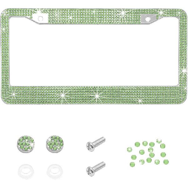 Bling Car License Plate Frame, 2 Holes Stainless Steel Sparkly Auto Tag Cover with Screws Caps, Bedazzled Rhinestone Licence Plate Holder Vehicle