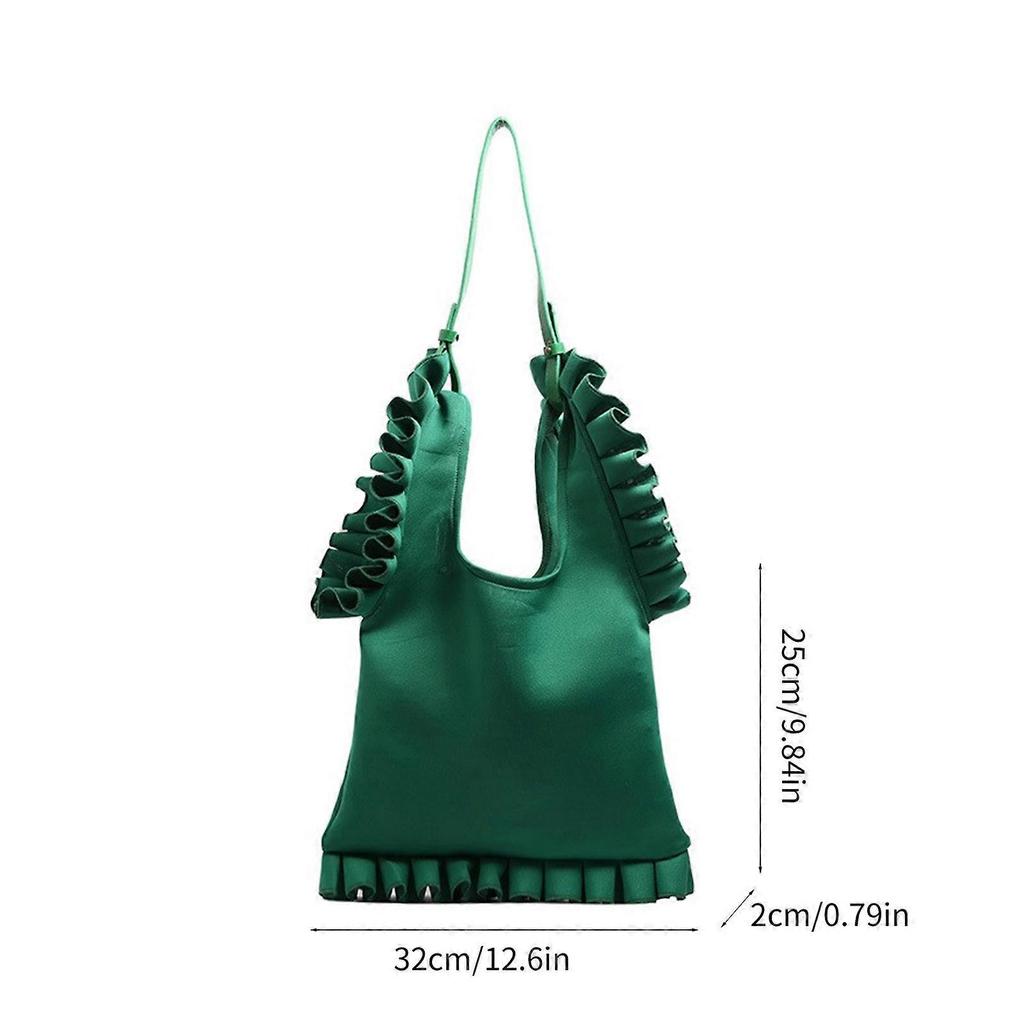 Women Korean Style Fashion Pleated Ruffle Trim Underarm Bag Bright Solid Color Large Capacity Shoulder Bag Handbag Purse Blue