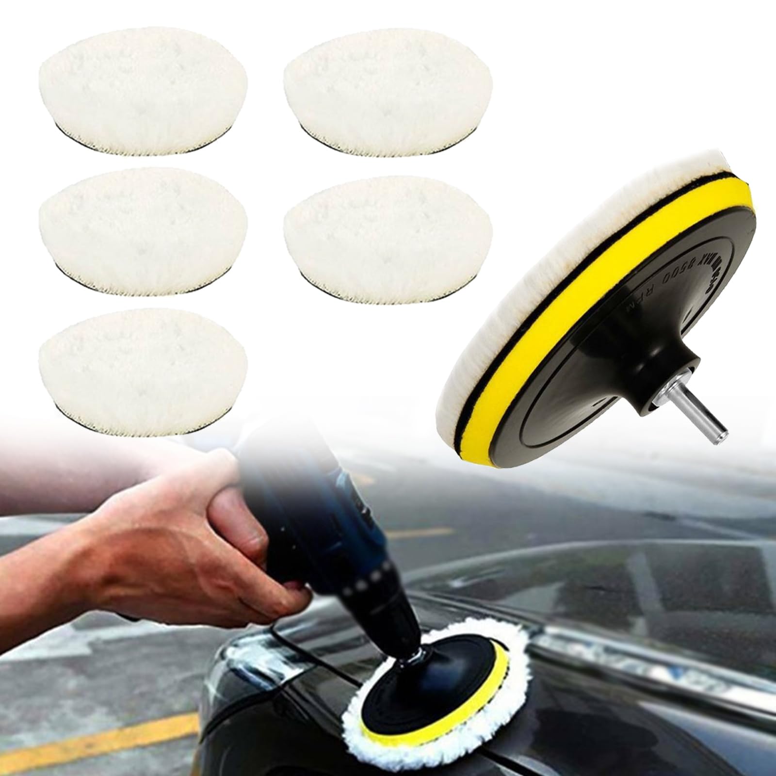

GKmow Car Polisher Buffer Drill Polishing Pad Set 4.95 Imitation Wool Fiber Polishing белый