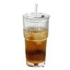 Eco-friendly Large Capacity Vertical Stripe Glass Cup with Straw
