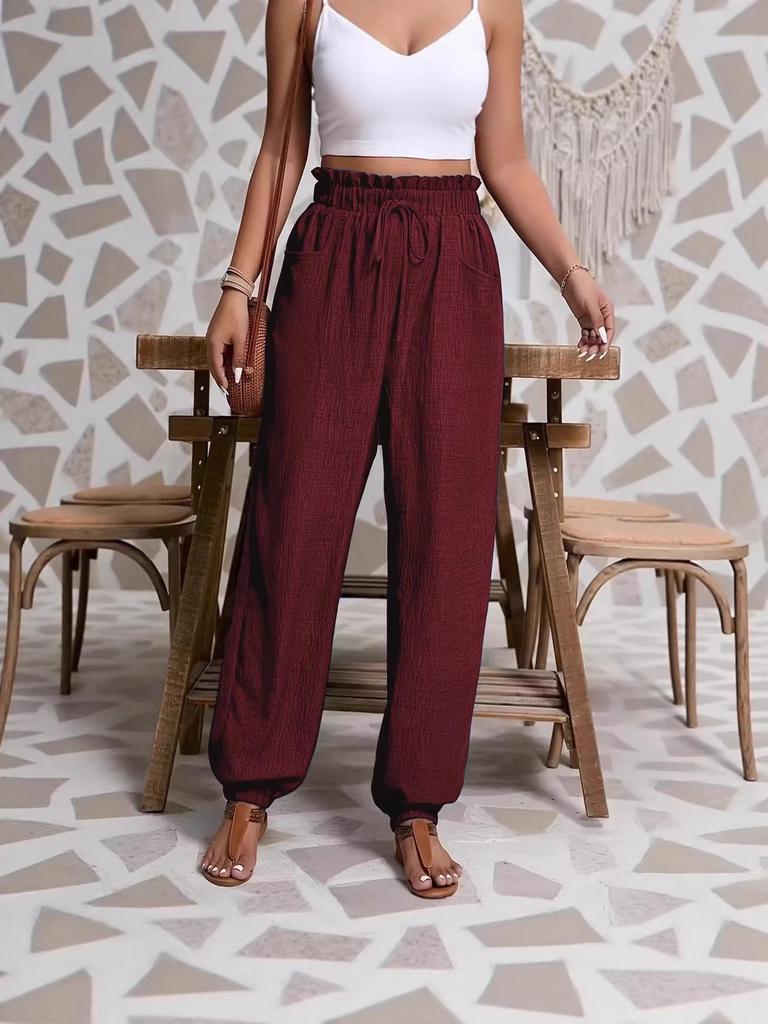 2026 European Fashion Women's Casual Elastic Long Pants - Solid Color, Comfortable