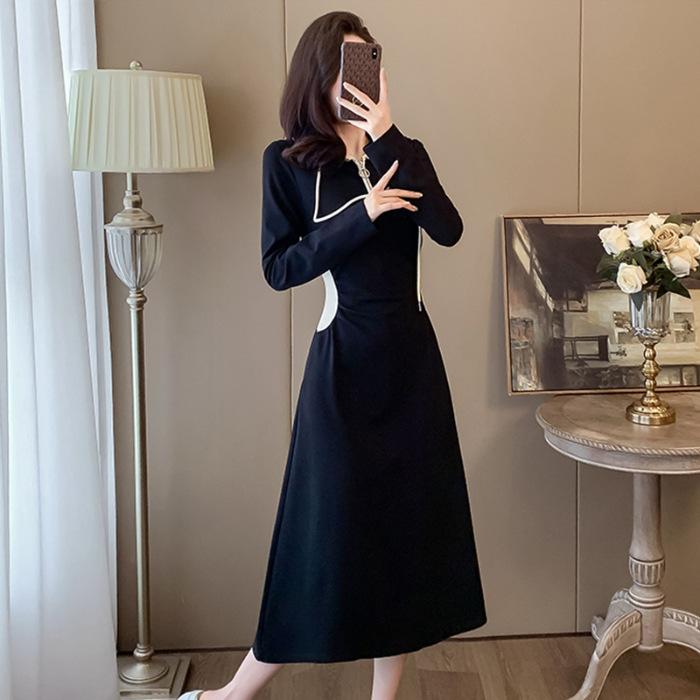 

Autumn French design black dress women s year waist thin temperament long hooded sweater skirt XL чорний