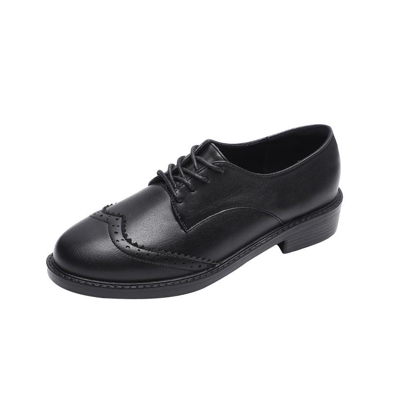 Mocasini de damă din toamna 2025 în stil britanic din piele naturală - fund plat negru, toc mijlociu, pantofi cu vârf moale