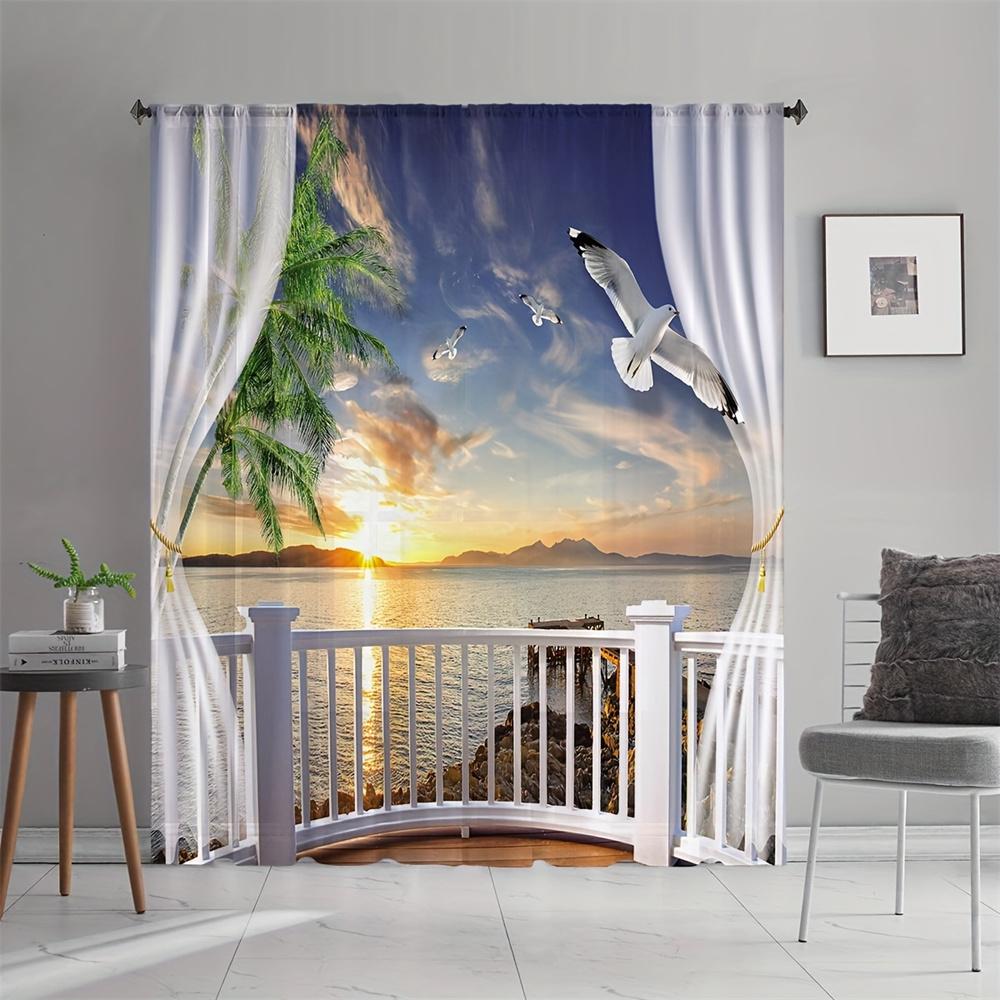 Natural Scenery Landscape Seascape Seagull Window Curtains Blinds For Living Room Bedroom Bathroom Kicthen Door Home Decor2Pcs