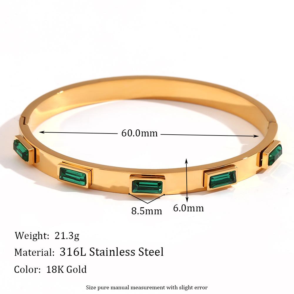 Htpwe Edelstahl Eingelegter Grüner Zirkonia Stapelarmband Set Damen 18k Vergoldet Paar Feiertagsgeschenk Armband Täglicher Zirkon