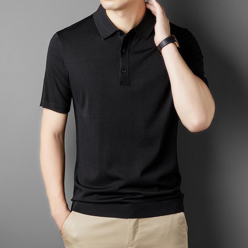 Men's Yilite Solid Color Ice Silk Polo Shirt - Short Sleeve, Cool and Comfortable for Business Wear