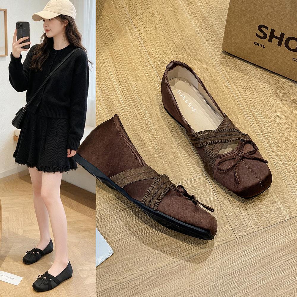 Bow Satin Ballet Shoes Women's 2026 Spring New Casual Mary Jane Shoes Flat Commuter Shoes