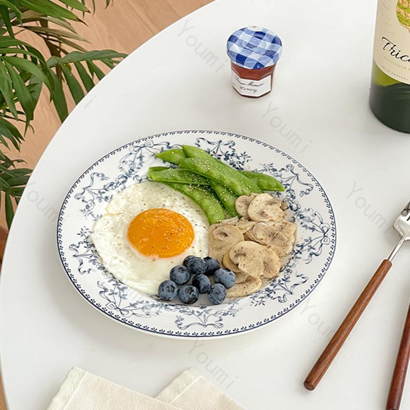 Blumen im französischen Stil Keramikteller Retro Restaurant Pasta Dessert Speiseteller Zuhause Frühstück Salatteller Exquisites Geschirr