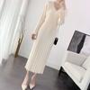 GMXIA Loose Big Size Knitted Dress Autumn and Winter Women's Knee-length Temperament V-neck Sweater Dress