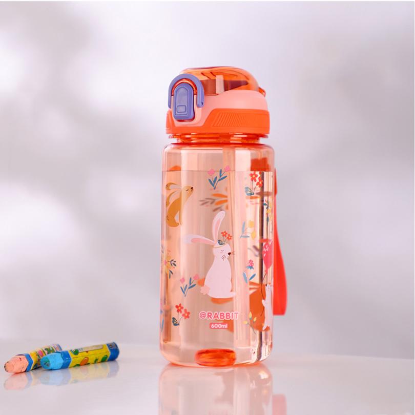 600ML Cartoon Animal Water Bottle Cup With Straw For Kids Leak Proof Anti-falling Toddlers Beverage Kettle Summer Water Cup
