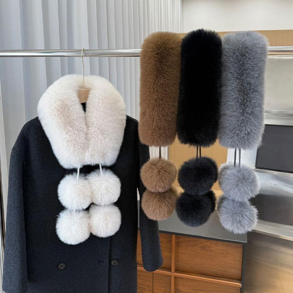 Solid Color Faux Fur Scarf Magnetic Buckle Women Winter Scarves Thickened Neckscarf for Girls