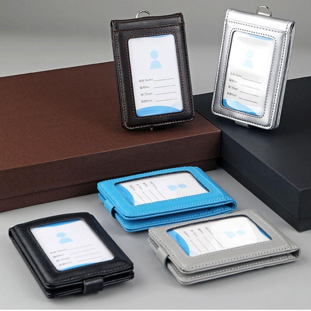 Ausweishalter aus Leder mit Schnalle und Klappdeckel, Brusttasche, Mitarbeiterausweis, Arbeitsausweis, Studentenausweis