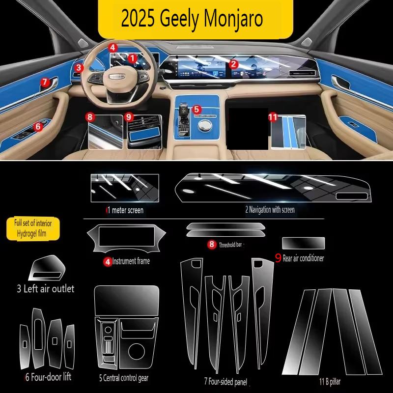 Transparente TPU-Folie für 2025 Geely Monjaro Xingyue L Auto-Innenaufkleber Konsole Armaturenbrett Bildschirmfolie Auto-Dekorationszubehör