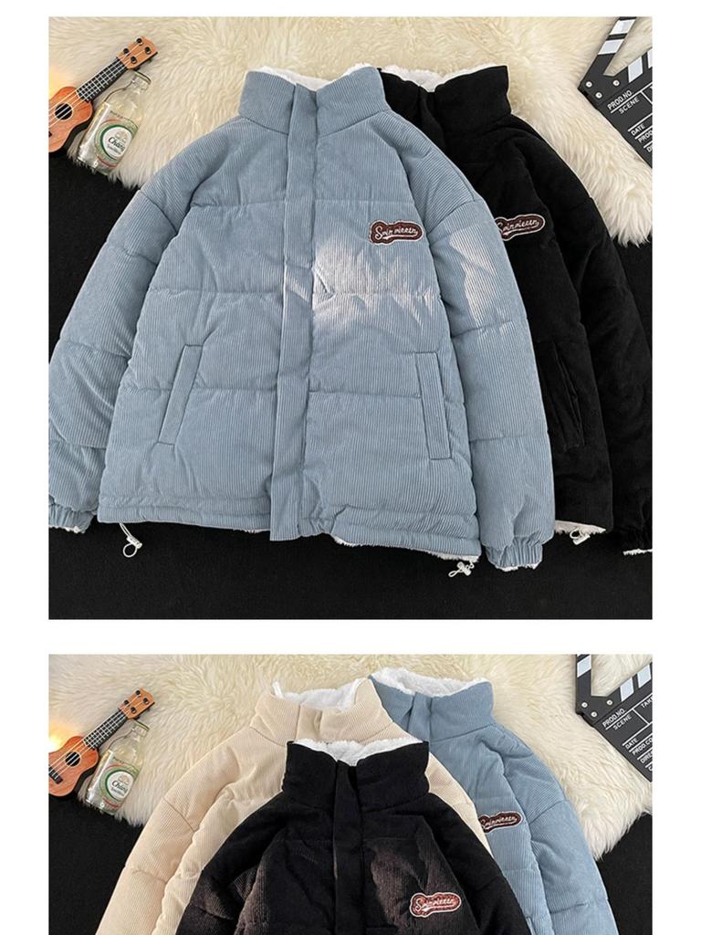 Herfst omkeerbare corduroy jas met opstaande kraag - Trendy Japanse stijl, losse pasvorm, warme pluche voering, casual bovenkleding.