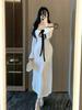 Elegant One-Shoulder Knit Dress for Women - Autumn/Winter 2026 French-Inspired Long Base Layer